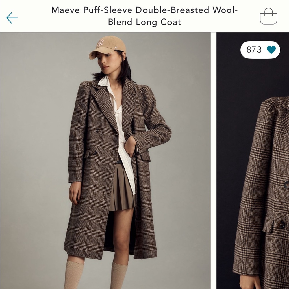 Anthropologie Maeve brown checkered coat NWT size small